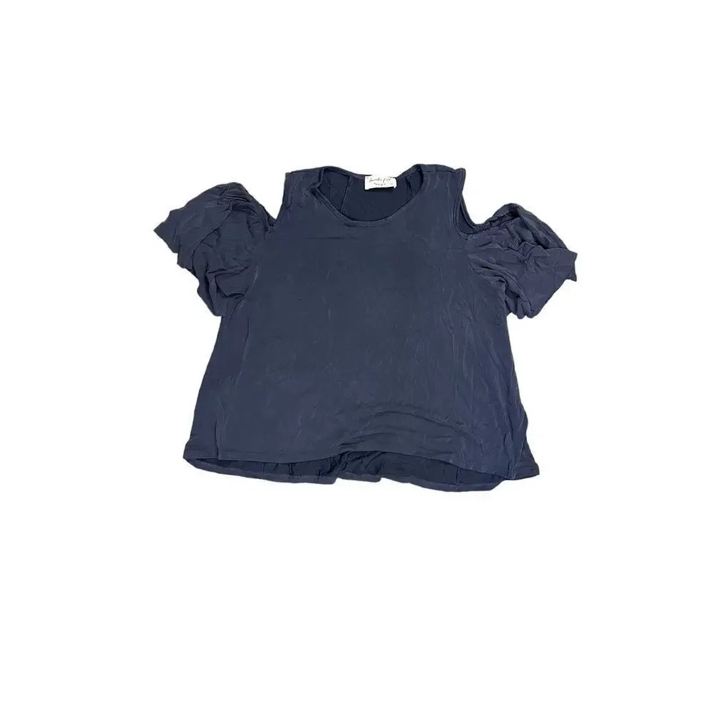 Lavender Fields Women's Medium Navy Blue Cold Shoulder Ruffled Sleeve‎ Blouse